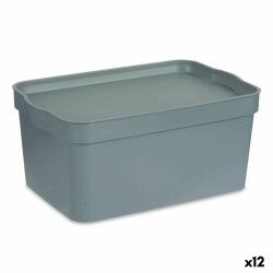 Scatola portaoggetti con coperchio Kipit TP594-2 Grigio Plastica 7,5 L 21 x 14,2 x 32 cm (12 Unità)