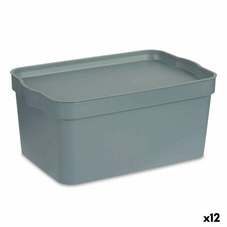 Scatola portaoggetti con coperchio Kipit TP594-2 Grigio Plastica 7,5 L 21 x 14,2 x 32 cm (12 Unità)
