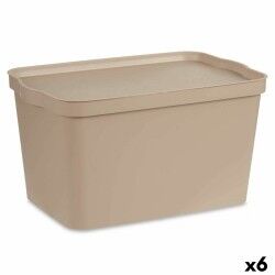 Scatola portaoggetti con coperchio Kipit TP596-3 Beige Plastica 24 L 29,3 x 24,5 x 45 cm (6 Unità)