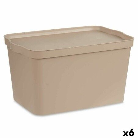 Scatola portaoggetti con coperchio Kipit TP596-3 Beige Plastica 24 L 29,3 x 24,5 x 45 cm (6 Unità)