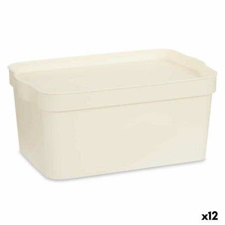 Scatola portaoggetti con coperchio Kipit TP594-4 Crema Plastica 7,5 L 21,5 x 14,5 x 32 cm (12 Unità)