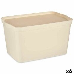 Scatola portaoggetti con coperchio Kipit TP596-3 Crema Plastica 24 L 29,3 x 24,5 x 45 cm (6 Unità)