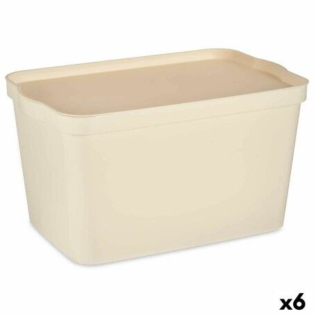 Scatola portaoggetti con coperchio Kipit TP596-3 Crema Plastica 24 L 29,3 x 24,5 x 45 cm (6 Unità)