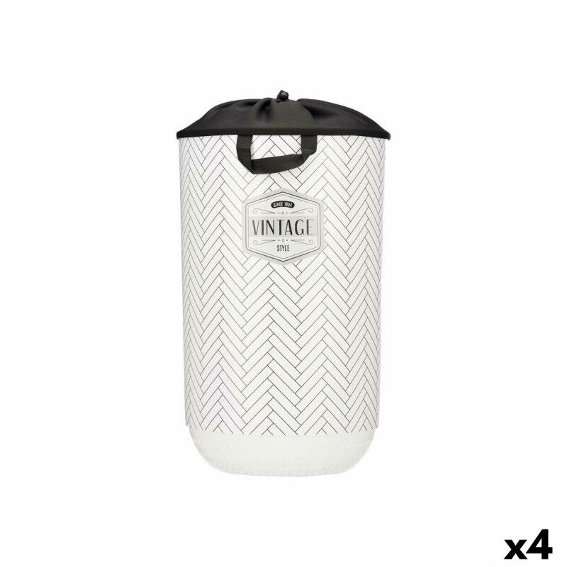Cesto per i Panni Kipit QOJA KESE-2 Vintage Bianco Stoffa Plastica 40 L 34 x 52,5 x 34 cm (4 Unità)