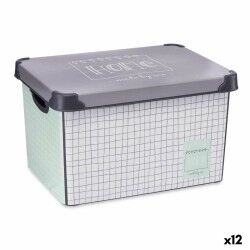 Scatola portaoggetti con coperchio Kipit Home Grigio Plastica Con griglia 22 L 29 x 23,5 x 39 cm (12 Unità)