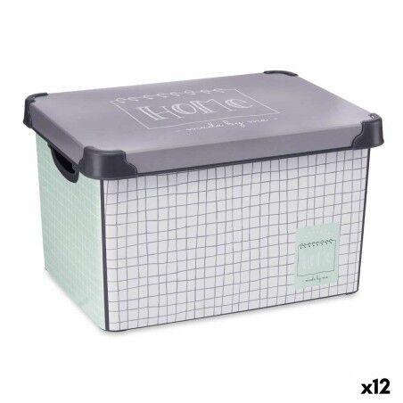 Scatola portaoggetti con coperchio Kipit Home Grigio Plastica Con griglia 22 L 29 x 23,5 x 39 cm (12 Unità)