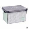 Scatola portaoggetti con coperchio Kipit Home Grigio Plastica Con griglia 22 L 29 x 23,5 x 39 cm (12 Unità)