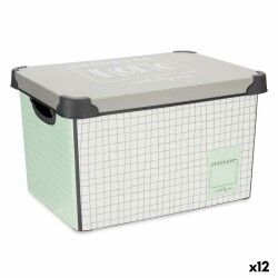 Scatola portaoggetti con coperchio Kipit Home Grigio Plastica Con griglia 17 L 28 x 22 x 37 cm (12 Unità)