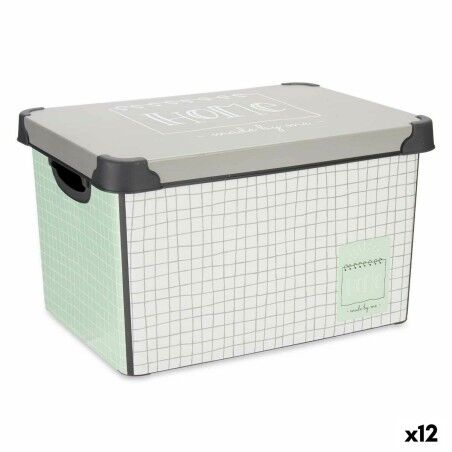 Scatola portaoggetti con coperchio Kipit Home Grigio Plastica Con griglia 17 L 28 x 22 x 37 cm (12 Unità)