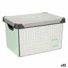 Scatola portaoggetti con coperchio Kipit Home Grigio Plastica Con griglia 17 L 28 x 22 x 37 cm (12 Unità)