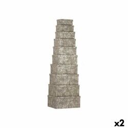 Set di Scatole per Sistemare Impilabili Pincello 128 Antracite Cartone Righe (2 Unità)