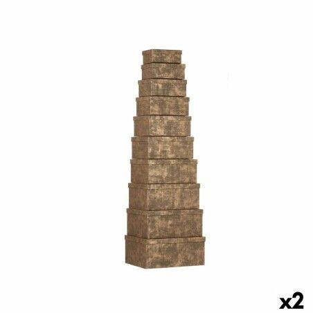 Set di Scatole per Sistemare Impilabili Pincello 129 Nero Cartone Righe (2 Unità)