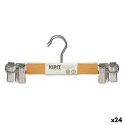 Set di Grucce Kipit 29100196 Marrone Argentato Legno Metallo 28,5 x 2,5 x 11,5 cm Pinze (24 Unità)