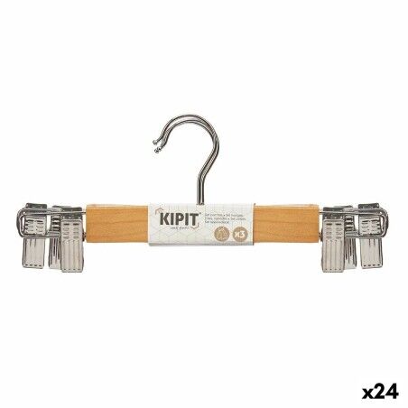 Set di Grucce Kipit 29100196 Marrone Argentato Legno Metallo 28,5 x 2,5 x 11,5 cm Pinze (24 Unità)