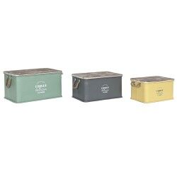 Forziere Home ESPRIT Giallo Verde Grigio Marrone scuro Menta Metallo Legno di paulownia Vintage 60 x 38 x 32,5 cm 60 X 38 X 33 c