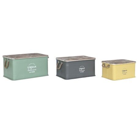 Forziere Home ESPRIT Giallo Verde Grigio Marrone scuro Menta Metallo Legno di paulownia Vintage 60 x 38 x 32,5 cm 60 X 38 X 33 c