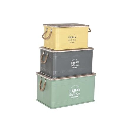 Forziere Home ESPRIT Giallo Verde Grigio Marrone scuro Menta Metallo Legno di paulownia Vintage 60 x 38 x 32,5 cm 60 X 38 X 33 c