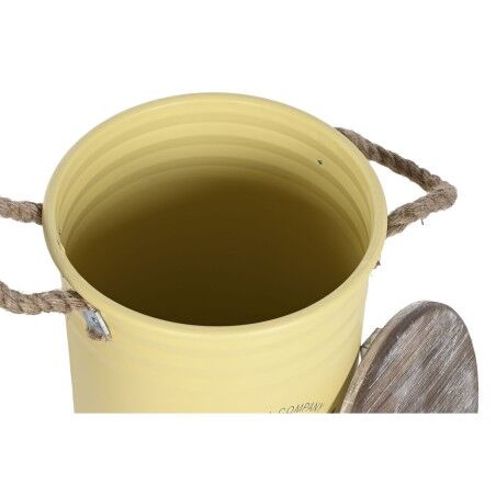 Bidone decorativo Home ESPRIT Giallo Verde Grigio Marrone scuro Metallo Legno di paulownia Vintage 38 x 38 x 48 cm (3 Unità)