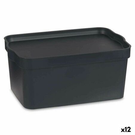 Scatola portaoggetti con coperchio Kipit TP594-1 Antracite Plastica 7,5 L 21 x 14,2 x 32 cm (12 Unità)