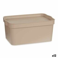 Scatola portaoggetti con coperchio Kipit TP594-3 Beige Plastica 7,5 L 21,5 x 14,5 x 32 cm (12 Unità)