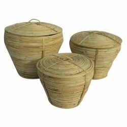 Cestino Multiuso DKD Home Decor Naturale Tropicale 35 x 35 x 30 cm 35 x 35 x 34 cm 37 x 37 x 34,5 cm Con coperchio 3 Pezzi