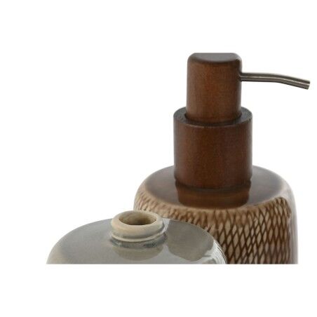 Dispenser di Sapone Home ESPRIT Marrone Grigio Polietilene Gres 8,5 X 8,5 X 16 cm (2 Unità)