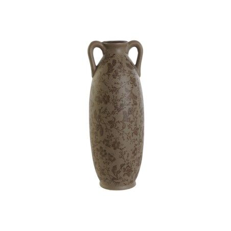 Vaso Home ESPRIT Marrone Verde Gres Foglia della pianta 13 x 13 x 35 cm