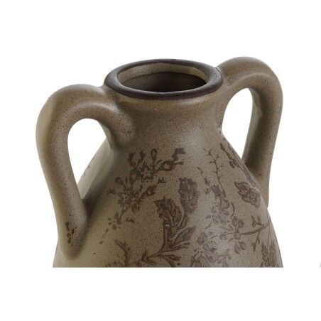Vaso Home ESPRIT Marrone Verde Gres Foglia della pianta 13 x 13 x 35 cm