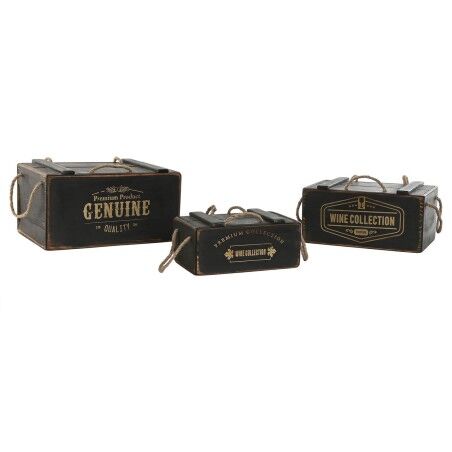 Scatole per conservare Home ESPRIT Nero Legno di abete 38 x 24 x 20 cm 3 Pezzi