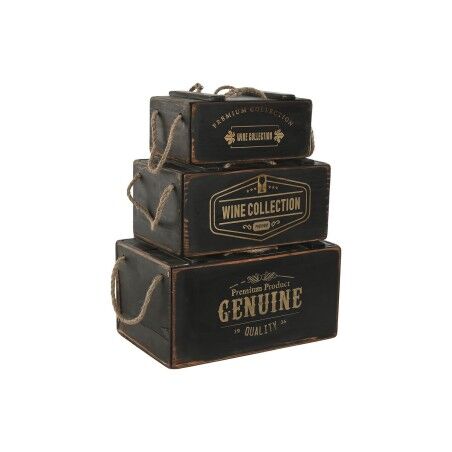 Scatole per conservare Home ESPRIT Nero Legno di abete 38 x 24 x 20 cm 3 Pezzi
