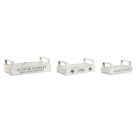 Scatole per conservare Home ESPRIT Bianco Legno di abete 39 x 19 x 12 cm 3 Pezzi