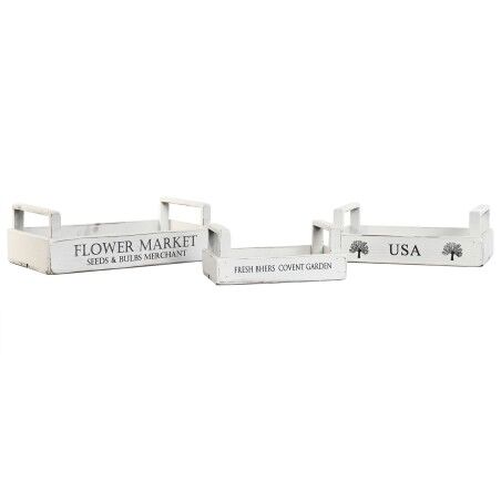 Scatole per conservare Home ESPRIT Bianco Legno di abete 39 x 19 x 12 cm 3 Pezzi