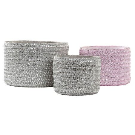 Cestino Multiuso DKD Home Decor Grigio Rosa polipropilene 27 x 27 x 17 cm 4 Kg 3 Pezzi (3 Unità)