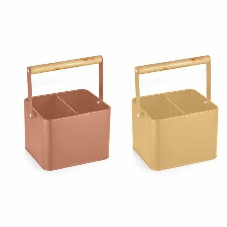 Cestello per posate DKD Home Decor Giallo Terracotta Metallo Pino Vintage 18 x 15,5 x 24 cm (2 Unità)