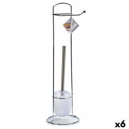 Porta Carta Igienica con Supporto per Scopino Berilo W2930A Bianco Argentato Metallo 16,5 x 59 x 16,5 cm (6 Unità)