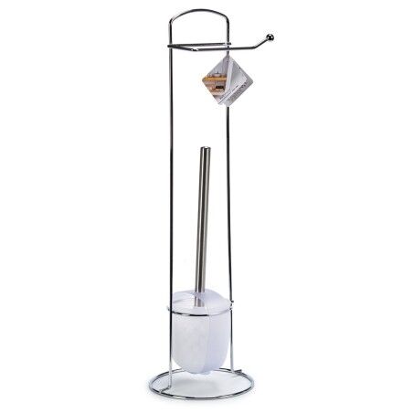 Porta Carta Igienica con Supporto per Scopino Berilo W2930A Bianco Argentato Metallo 16,5 x 59 x 16,5 cm (6 Unità)