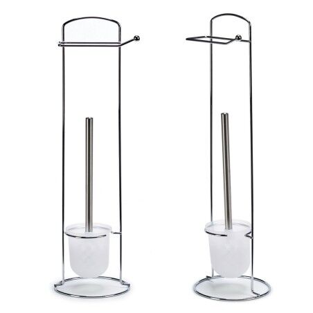 Porta Carta Igienica con Supporto per Scopino Berilo W2930A Bianco Argentato Metallo 16,5 x 59 x 16,5 cm (6 Unità)