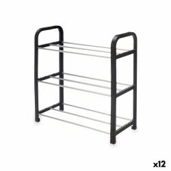 Scarpiera 3 Mensole Nero Argentato 40 x 19 x 14 cm (12 Unità)