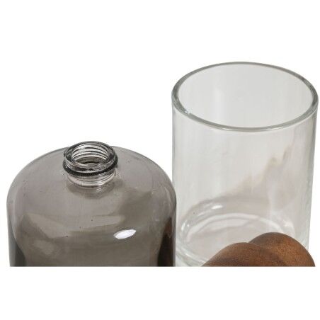 Set da Bagno Home ESPRIT Grigio Trasparente Alluminio Cristallo Legno di acacia 10 x 7 x 16 cm