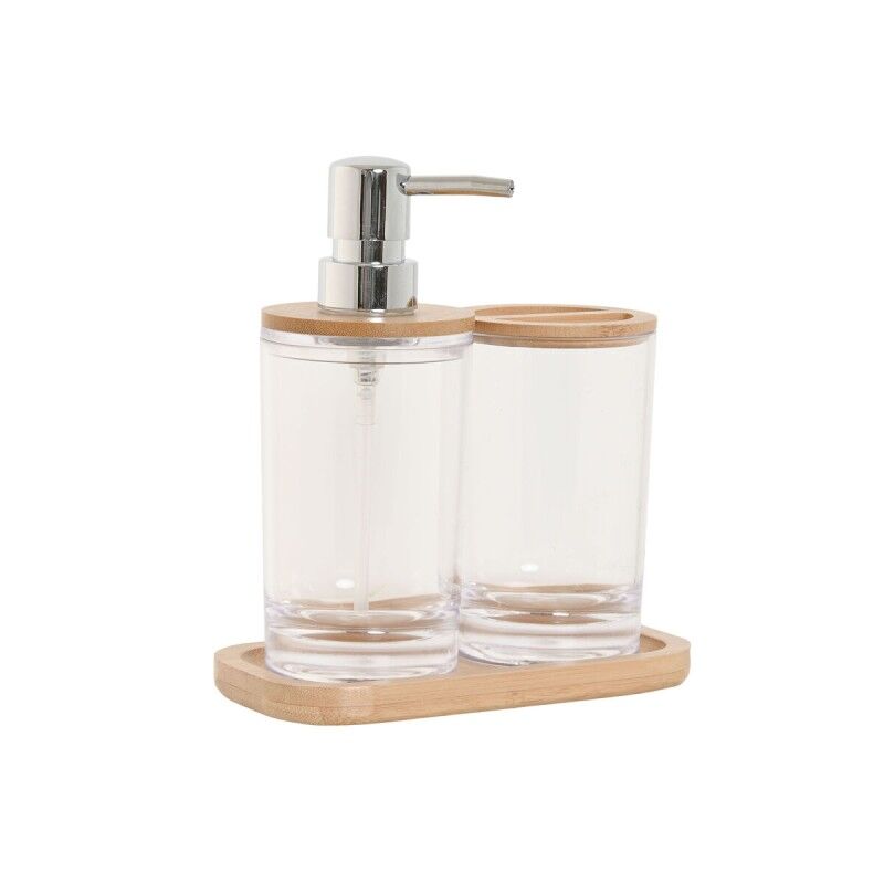 Set da Bagno Home ESPRIT Trasparente Naturale Bambù Alluminio polistirene 16 x 9 x 18 cm Set da Bagno Home ESPRIT Trasparente Naturale Bambù Alluminio polistirene 16 x 9 x 18 cm