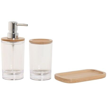 Set da Bagno Home ESPRIT Trasparente Naturale Bambù Alluminio polistirene 16 x 9 x 18 cm