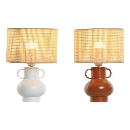 Lampada da tavolo Home ESPRIT Bianco Naturale Terracotta Metallo Bambù 50 W 220 V 22 x 22 x 33 cm (2 Unità)