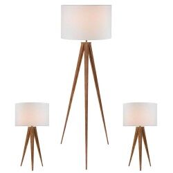 Lampada da Terra Home ESPRIT Marrone Legno Metallo Alluminio 40 x 40 x 153 cm (3 Pezzi)