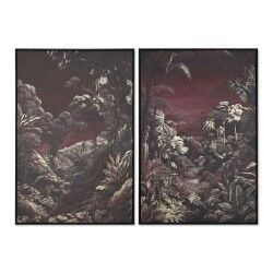 Quadro Home ESPRIT Verde Rosso Granato Dorato Tropicale Giungla 83 x 4 x 123 cm (2 Unità)