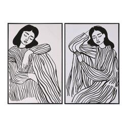 Quadro Home ESPRIT Bianco Nero Donna Scandinavo 83 x 4 x 123 cm (2 Unità)