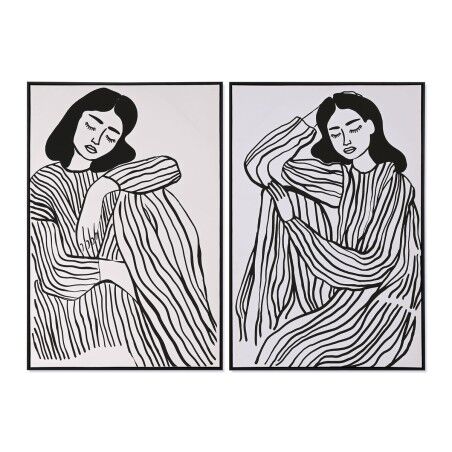Quadro Home ESPRIT Bianco Nero Donna Scandinavo 83 x 4 x 123 cm (2 Unità)