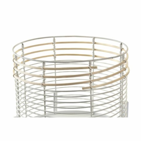 Set di Vasi DKD Home Decor Bianco Naturale Metallo Rattan Quadrato 25 x 25 x 32 cm (2 Unità)
