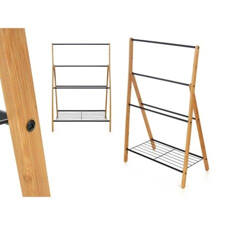 Portasciugamani da Terra Kipit B7816 Nero Metallo Bambù 60 x 90 x 37 cm 4 Unità