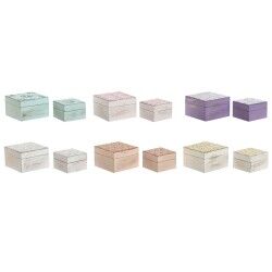 Scatola-Portagioie Home ESPRIT Multicolore Rosa Lilla Legno di mango 10 X 10 X 6,6 cm (2 Pezzi) (6 Unità)