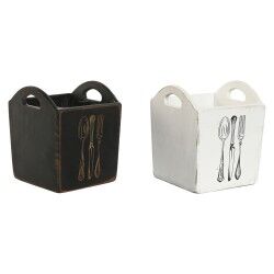 Cestello per posate Home ESPRIT Bianco Nero Legno di abete 15 x 15 x 18 cm